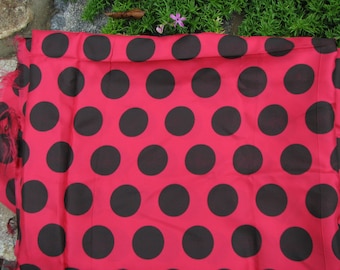 Vintage Polka Dot Lining Fabric -Raspberry Red and Black