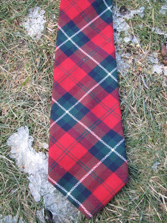 Vintage Men's Necktie by Rooster - Plaid - Wool -… - image 1