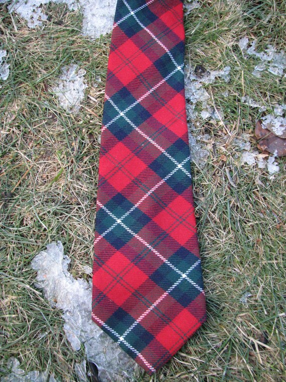 Vintage Men's Necktie by Rooster - Plaid - Wool -… - image 2