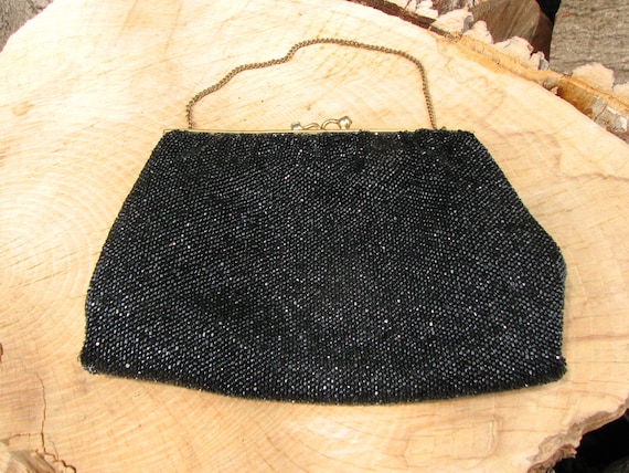 Vintage Beaded Clutch - Black Beaded Clutch - Han… - image 4