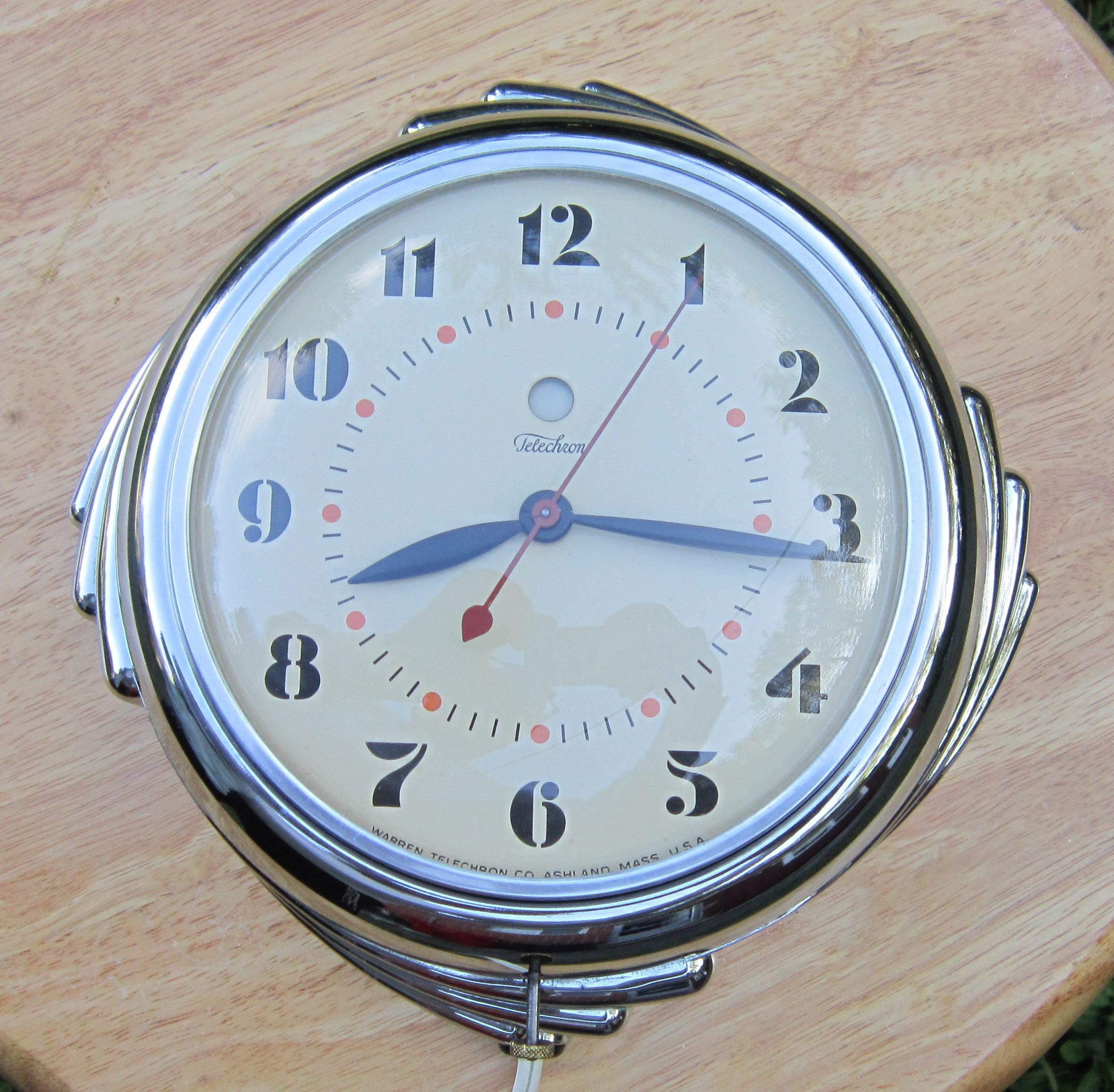 掛け時計アンティーク　USA  Telechron Vintage NOS 1950s Telechron Tel-In-Wall White Electric Wall