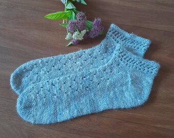 Echte Kaninchen-Angorasocken, handgesponnen und gestrickt