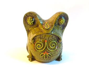 Vintage Fitz & Floyd Frog Paper Mache Piggy Bank 70's