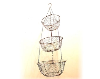 Vintage Wire Mesh Hanging Basket Metal 3 tiers Baskets