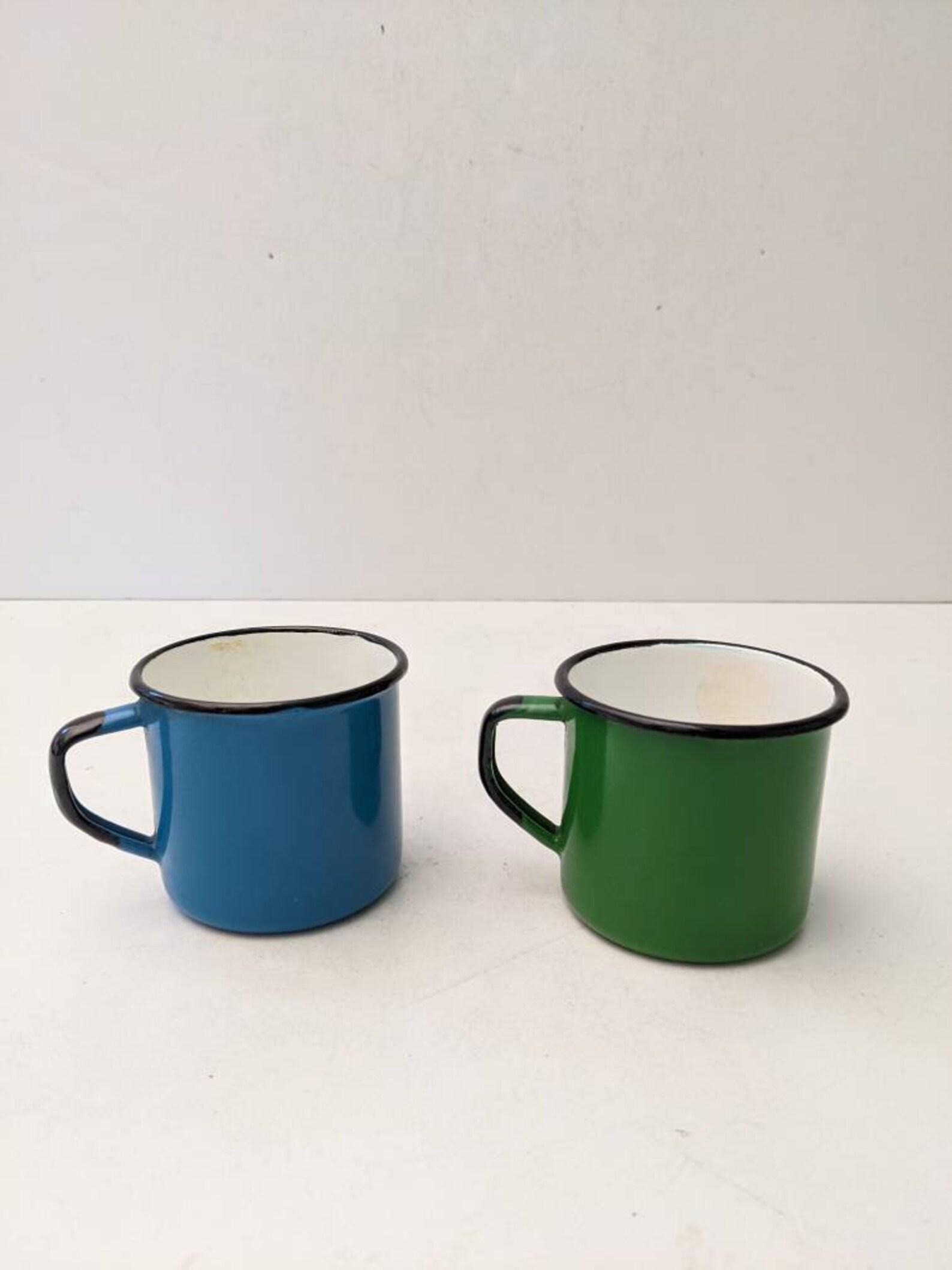 2 Vintage Enamelware Mugs Made in Poland Etsy