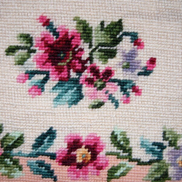 Vintage Large Floral NEEDLEPOINT Panel  FREE SHIPPING