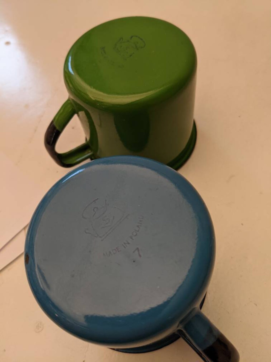 2 Vintage Enamelware Mugs Made in Poland Etsy