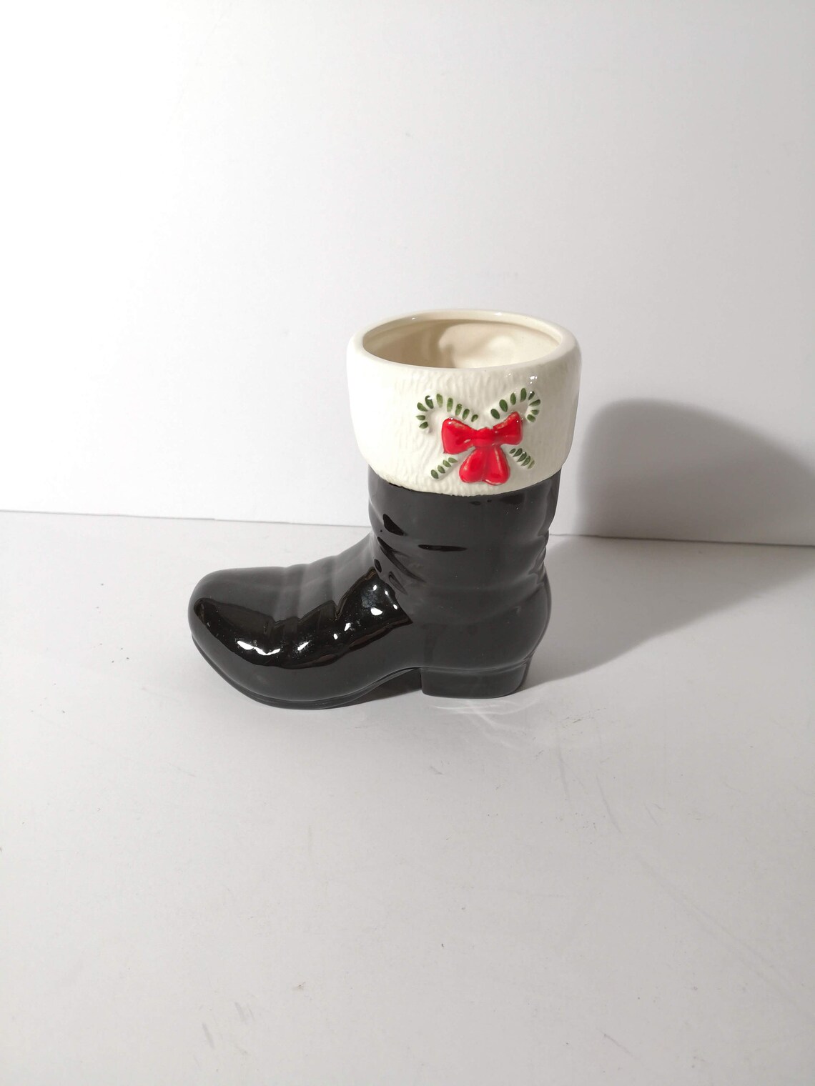Black Ceramic Santa Claus Boot Large Planter Vintage Christmas | Etsy