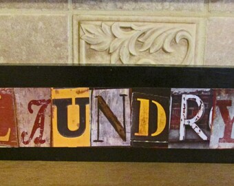 LAUNDRY sign Photo Letter Art on Wood photographic letter alphabet wood art letters