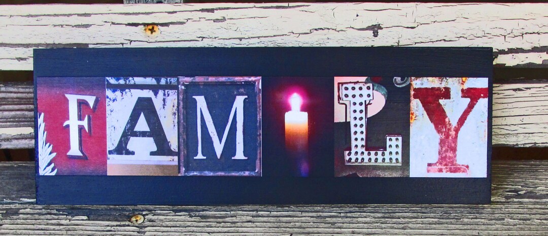 FAMILY Color Sign Multi Colored With Lit Candle Wood Words Sign Color ...