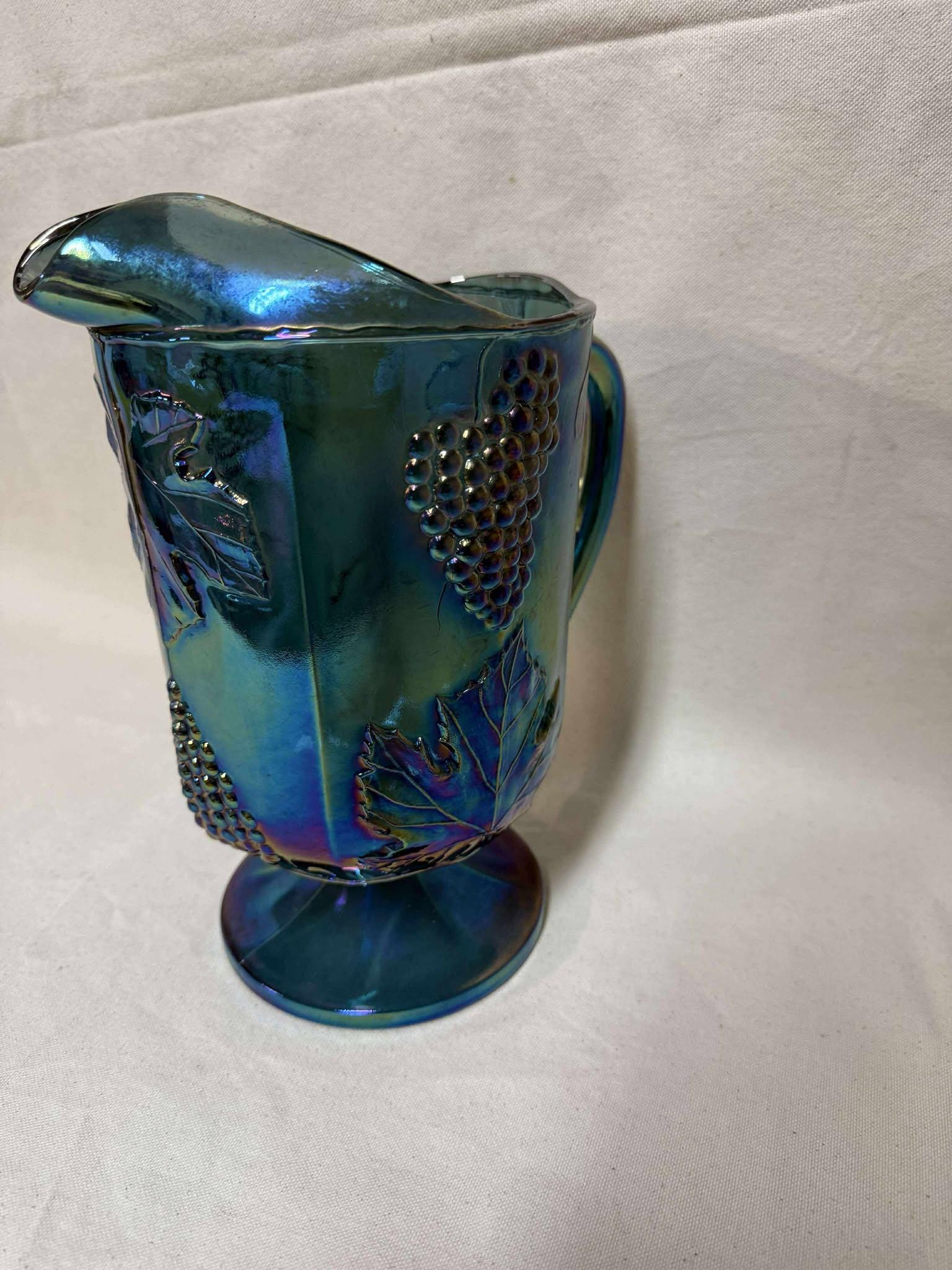 Vintage Northwood Carnival Glass Pitcher – Iridescent Blue Grape