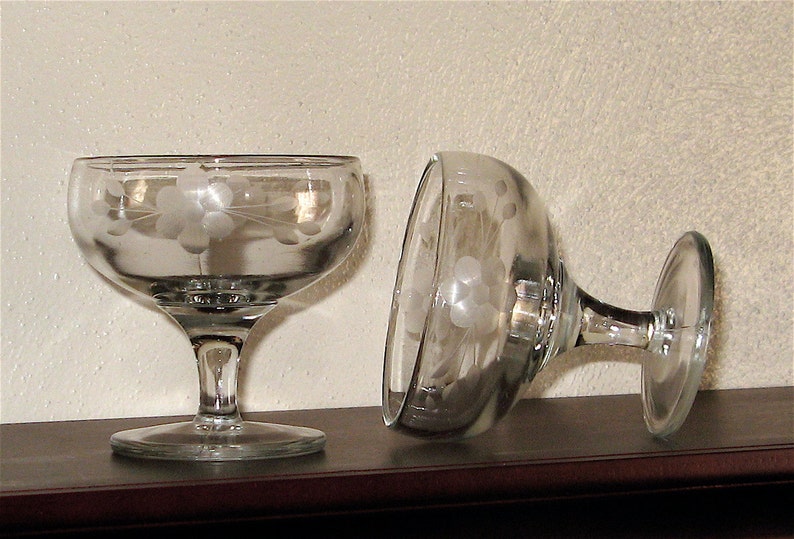 A Pair of Vintage Etched Floral Crystal Sherbet Glasses Etsy