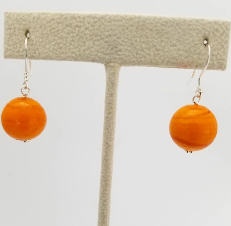 Elegant Artisan Jewelry Sophisticated and Affordable Jewelry Sterling Silver Orange Color Round Swirl Dropped Earrings Handcrafted