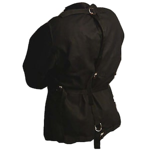 Black Halloween costume straitjacket straight jacket Halloween photo shoot 3-D ring