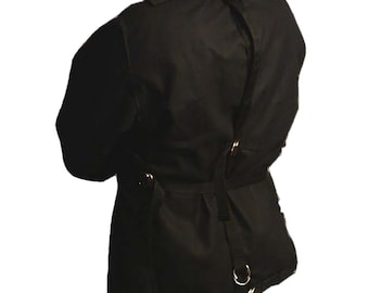 Black Halloween costume straitjacket straight jacket Halloween photo shoot 3-D ring