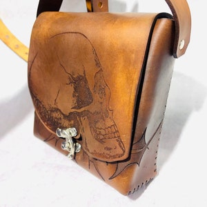 Personalized Leather Skull bag Choose color! tribal case shoulder bag purse pouch hand stitched