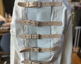 XL DISCOUNTED White canvas/leather straitjacket with tan leather straps