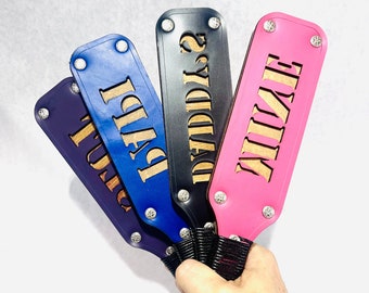 Custom word Mini leather & wood spanking paddle personalized gift box travel Pocket
