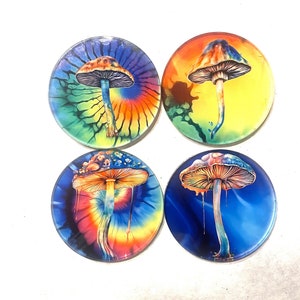 4 Psychedelic Magic Mushrooms acrylic drink coasters tie dye