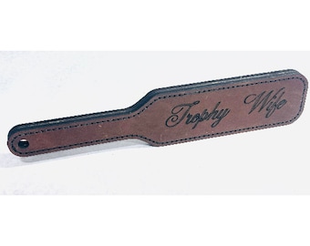 Custom engraved hand stitched leather spanking paddle LOTS of leather colors!! brown White Pink Red black purple blue