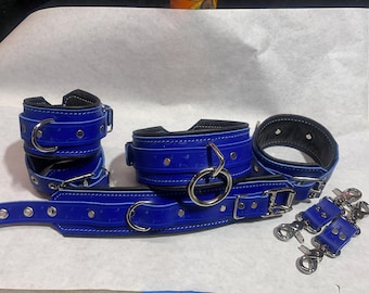 15 pc stamped & stitched leather restraint set wrist cuffs lockable any word or name locking option
