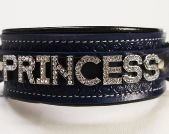 Leather Princess slave Collar Custom word/name Hand stamped restraint