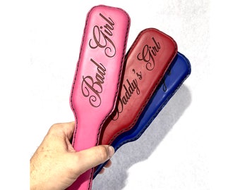 Smaller Travel leather spanking paddle  custom engraved hand stitched - Colors!