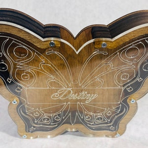 Personalized Wood and acrylic butterfly bank Lucky love Piggy Money Box custom