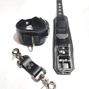 Handmade leather wrist cuffs with connector image 1