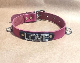 Leather collar 1" wide - Choose word and color! optional gift box