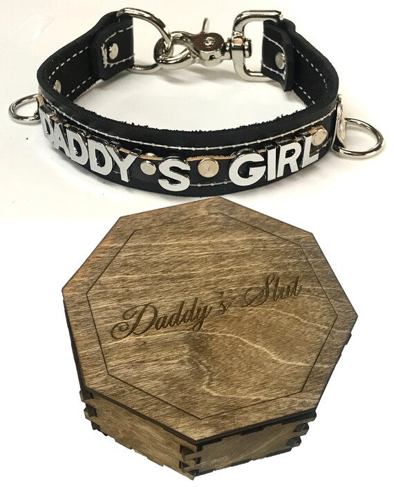 Custom Stitched Leather Choker 1 Daddy s Girl W wood Engraved Gift