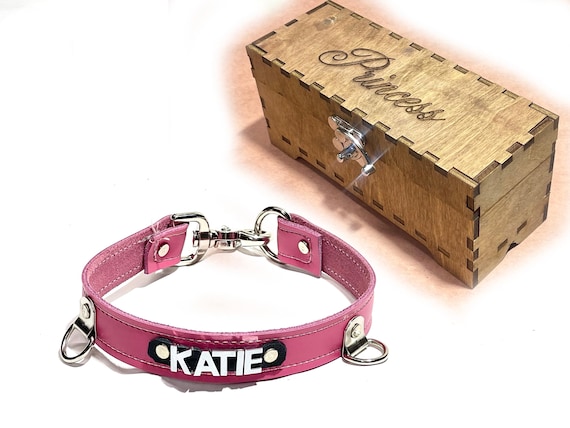 Custom stitched Leather choker 1" any word/color blue purple red white black collar