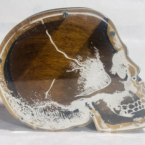 Skull piggy bank -wood and acrylic Money Box personalized Up to 23&quot;!