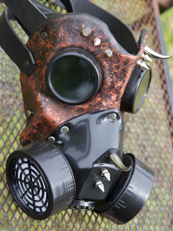 Leather art Warrior Man LED light Steampunk gas mask Halloween comiccon burning