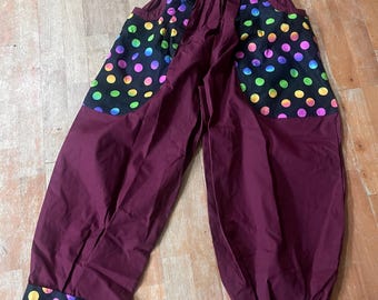 professional clown pants Maroon and polka dot