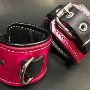 Handmade leather wrist cuffs with connector image 2