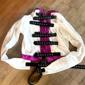 Large Ready to ship Discounted straitjacket straight jacket / Metallic  Leather trim straps magic magician