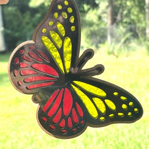 Stained glass Window suncatcher Butterfly optional custom engraved gift box