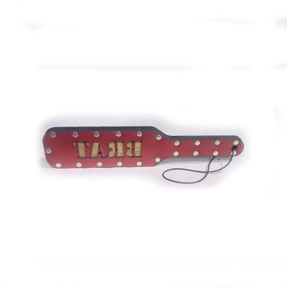 Custom word riveted RED leather paddle spank Pink Purple Blue Black green