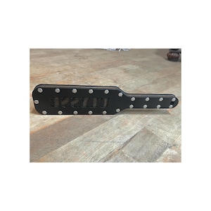 Custom engraved or cut out leather paddle  Pink Purple Black Blue white