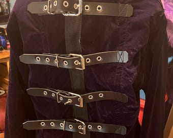 Discounted- Large Purple Velvet, canvas & Leather straitjacket straight jacket ready to ship