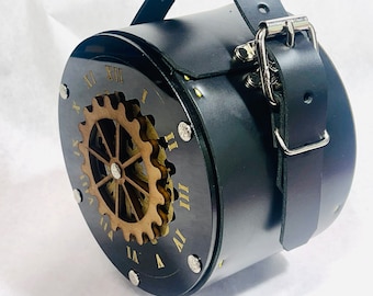 Personalisierte Steampunk Leder/ Acryl Geldbörse Tasche Schultertasche Aufbewahrung Bewegliches Zahnrad!