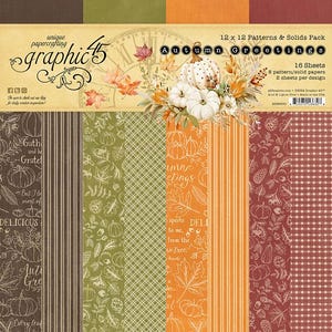 Graphic 45 Autumn Greetings Patterns and Solids 12 x 12 Paper Pad