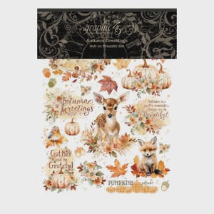 Graphic 45 Autumn Greetings Rub Ons Transfer Sheet