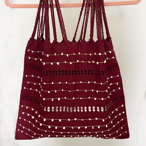 Mexikanische gewebte Tasche / Burgunder & Weißer handgemachter Beutel / Baumwoll Hängematten- Tasche / gestreifte Loom Handtasche / Markttasche / geflochtener Gurt / Telar Chiapas / Boho