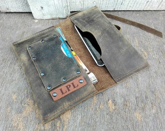 Leather Tobacco Pouch Rustic Tobacco Case Monogram Custom Case Phone Distressed Leather Holder Personalized Gift Tobacco Rolling Cigarette