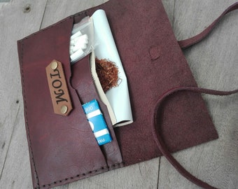Leather Tobacco Pouch Tobacco Rolling Cigarette Case Distressed Custom Rustic Hand Stitched Personalized Gift for him Roll Anniversary Gift