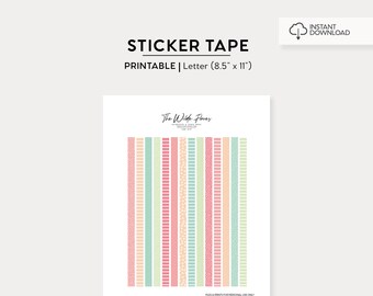 Pattern Sticker Tape Printable Planner Stickers | Heart and Checkboxes | Sticker Tape | Print at Home Printable Stickers Instant Download