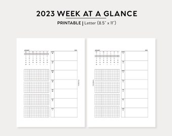 2023 Week At A Glance Planner Printable | Dated Letter Size Printable Insert | Planner Printable PDF | Planning Printable Instant Download