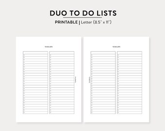 Duo To Do Lists Printable | Letter Size Printable Insert | Printable PDF | Note Page Planning Printable Instant Download